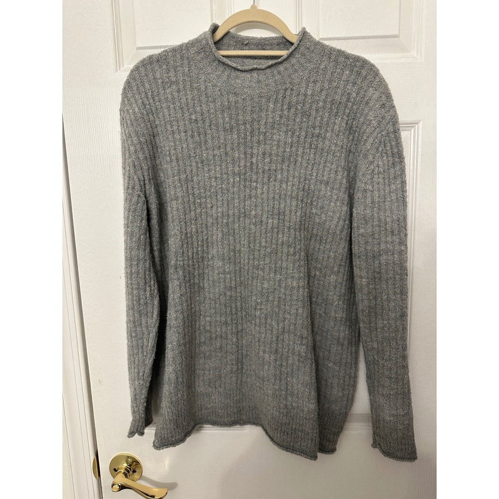 L.L. Bean Gray Ribbed Wool Blend Mock Neck Sweater Large 515152